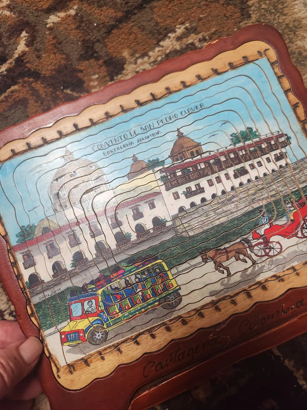 Cartagena Colombian Collapsible Decorative Wooden Basket  Multicolor